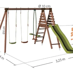 Portique En Bois Traité 5 Enfants Avec Toboggan + 3 Agrès – Violette -Jardelix Soldes Magasin dimensions portique violette 1