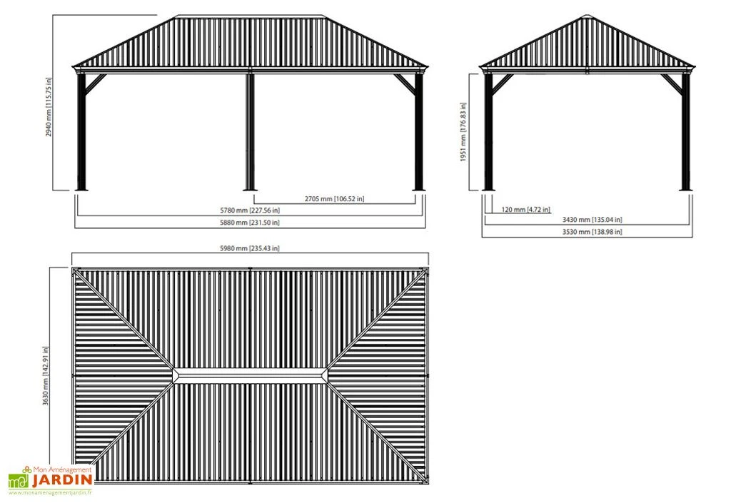 Tonnelle En Aluminium Autoportée 6 X 3,5 M Avec Toiture Acier - Marsala 6 Tonnelle En Aluminium Autoportée 6 X 3,5 M Avec Toiture Acier - Marsala – Image 4