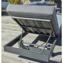 Salon De Jardin 6 Places En Aluminium Et Acacia - Vanuatu -Jardelix Soldes Magasin dossier inclinable meridienne jardin