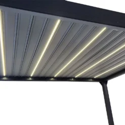 Pergola Bioclimatique Motorisée Adossée En Alu Noir – Actual 4 X 3 M -Jardelix Soldes Magasin eclairage led pergola 1