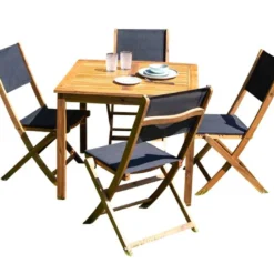 Salon De Jardin Carré 4 Places En Bois D'acacia