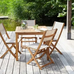 Salon De Jardin Carré 4 Places En Bois D'acacia -Jardelix Soldes Magasin ensemble mobilier jardin gris t4c4 2