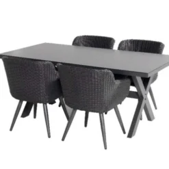 Ensemble Repas De Jardin 4 Personnes En Aluminium Et Résine Anthracite