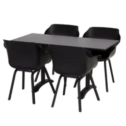 Ensemble Repas De Jardin 4 Personnes En Aluminium Et Résine Sophie Noir