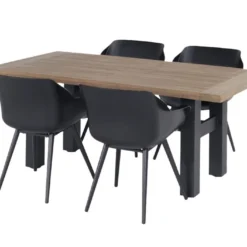 Ensemble Repas De Jardin 4 Personnes En Aluminium, Teck Et Résine