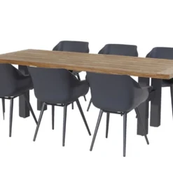 Ensemble Repas De Jardin 6 Personnes En Aluminium, Teck Et Résine