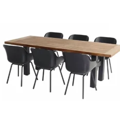 Ensemble Repas De Jardin 6 Personnes Aluminium, Teck Et Résine Anthracite