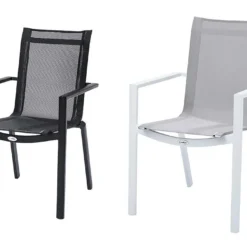 Salon De Jardin Carré WhiteStar : Table Extensible + 8 Fauteuils -Jardelix Soldes Magasin fauteuil de jardin aluminium textilene noir blanc
