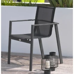 Fauteuil En Aluminium Et Textilène Anthracite Miami -Jardelix Soldes Magasin fauteuil empilable 1
