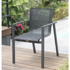 Fauteuil En Aluminium Et Textilène Anthracite Miami -Jardelix Soldes Magasin fauteuil empilable 2