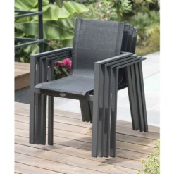 Fauteuil En Aluminium Et Textilène Anthracite Miami -Jardelix Soldes Magasin fauteuil empilable 3