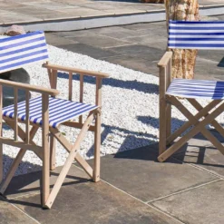 Fauteuil De Jardin Metteur En Scène En Bois Et Tissu Lona -Jardelix Soldes Magasin fauteuil jardin chaise metteur en scene rayee