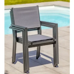 Fauteuil De Jardin Empilable En Aluminium Et Textilène Tolede -Jardelix Soldes Magasin fauteuil jardin empilable aluminium textilene tolede 1