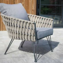 Salon De Jardin 4 Places En Acier Et Corde Tissée Capri -Jardelix Soldes Magasin fauteuil salon jardin acier capri