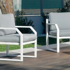 Hevea Salon De Jardin En Aluminium Blanc Genova – 4 Places -Jardelix Soldes Magasin fauteuils de jardin aluminium