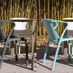 Salon De Jardin : 1 Table Aluminium 200 X 90 Cm Taupe + 8 Fauteuils – Fado -Jardelix Soldes Magasin fauteuils jardin polypropylene gris bleu fado