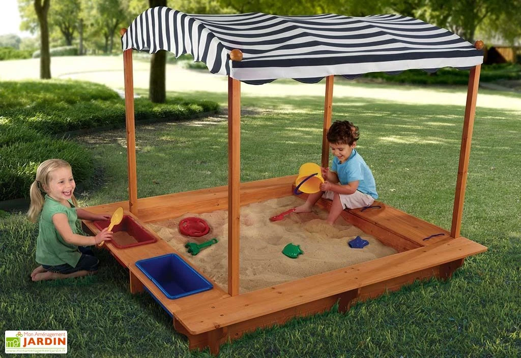 KidKraft Bac à Sable En Bois Avec Auvent Bleu Et Blanc 160 Cm 4 KidKraft Bac à Sable En Bois Avec Auvent Bleu Et Blanc 160 Cm – Image 2