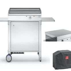 Plancha électrique En Inox Avec Couvercle Amovible + Chariot Fermé Et Housse De Protection