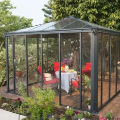 Jardin D’Hiver En Aluminium Et Polycarbonate 13 M² – LEDRO 3600 -Jardelix Soldes Magasin jardin hiver gris anthracite gazebo carre 360cm ledro3600 1