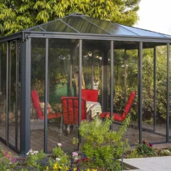 Jardin D’Hiver En Aluminium Et Polycarbonate 13 M² – LEDRO 3600 -Jardelix Soldes Magasin jardin hiver gris anthracite gazebo carre 360cm ledro3600