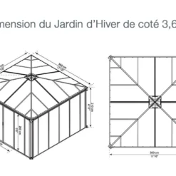 Jardin D’Hiver En Aluminium Et Polycarbonate 13 M² – LEDRO 3600 -Jardelix Soldes Magasin jardin hiver gris anthracite gazebo carre 360cm ledro3600 4