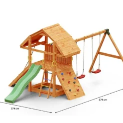 Aire De Jeux En Bois De Pin Traité Portique Balançoires Buffalo -Jardelix Soldes Magasin jeux jardin aire jeux bois toboggan fungoo buffalo