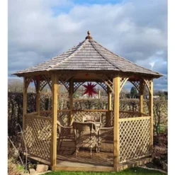 Kiosque De Jardin En Bois Traité Toit En Shingle Chopin Eco - 11,34 M² -Jardelix Soldes Magasin kiosque de jardin en bois