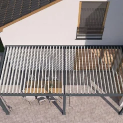 Pergola Bioclimatique Ombréa En Aluminium 3 X 6 M Adossée - Anthracite -Jardelix Soldes Magasin lames blanches pergola bioclimatique adossee 3x6m ombrea 15 729339