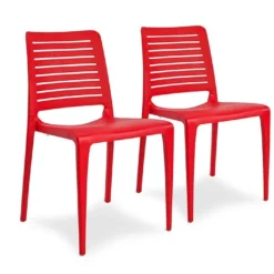 Lot De 2 Chaises De Jardin Empilables En Polypropylène Park -Jardelix Soldes Magasin lot 2 chaises jardin empilables polypropylene park rouge