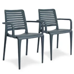 Lot De 2 Fauteuils De Jardin Empilables En Polypropylène Park 10 Lot De 2 Fauteuils De Jardin Empilables En Polypropylène Park -Jardelix Soldes Magasin lot 2 fauteuils jardin empilables polypropylene park anthracite