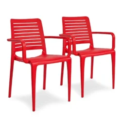 Lot De 2 Fauteuils De Jardin Empilables En Polypropylène Park 12 Lot De 2 Fauteuils De Jardin Empilables En Polypropylène Park -Jardelix Soldes Magasin lot 2 fauteuils jardin empilables polypropylene park rouge
