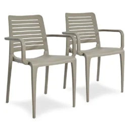 Lot De 2 Fauteuils De Jardin Empilables En Polypropylène Park 13 Lot De 2 Fauteuils De Jardin Empilables En Polypropylène Park -Jardelix Soldes Magasin lot 2 fauteuils jardin empilables polypropylene park taupe