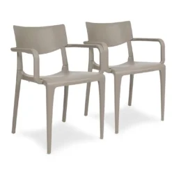 Lot De 2 Fauteuils De Jardin Empilables En Polypropylène Town -Jardelix Soldes Magasin lot 2 fauteuils jardin empilables polypropylene town taupe