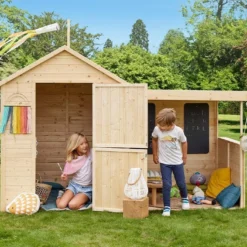 Cabane En Bois Pour Enfant Avec Auvent 2,52 X 1,27 M – Sarah -Jardelix Soldes Magasin maison bois enfant auvent tableaux sarah