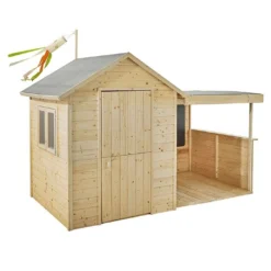 Cabane En Bois Pour Enfant Avec Auvent 2,52 X 1,27 M – Sarah -Jardelix Soldes Magasin maison bois enfant preau sarah