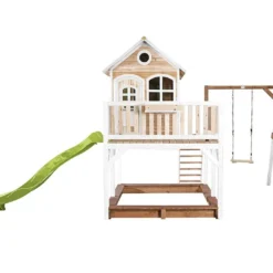 Axi Maisonnette Pour Enfant En Bois De Hemlock Liam 2 + Toboggan + Balançoire -Jardelix Soldes Magasin maison liam 2 marron blanc vert citron