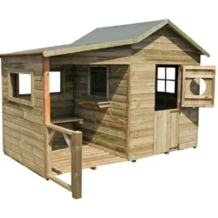 Cabane Maison D’Enfants En Bois Traité Hacienda + Abri 2 X 2,5 M