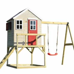 Maisonnette Pour Enfant En Bois Brut Avec Portique Balançoire Zèbre