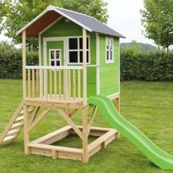 EXIT TOYS Maisonnette Enfant En Bois De Cèdre Avec Toboggan Loft 500 (3 Coloris) -Jardelix Soldes Magasin maisonnette enfant bois cedre loft 500 3 coloris 6