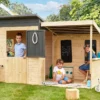 Maisonnette Pour Enfant En Bois Brut Avec Auvent – San Diego -Jardelix Soldes Magasin maisonnette pour enfant bois avec auvent san diego