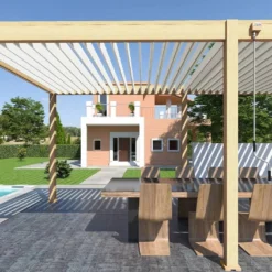 Pergola Bioclimatique Ombréa En Aluminium 3 X 6 M Autoportée - Imitation Bois -Jardelix Soldes Magasin manivelle pergola bioclimatique 3x6m ombrea 15 712324