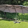 Parasol Déporté 3 Têtes 4,6 M En Aluminium Et Toile Grise - Deporwide -Jardelix Soldes Magasin parasol deporte aluminium grande toile grise 460cm 3