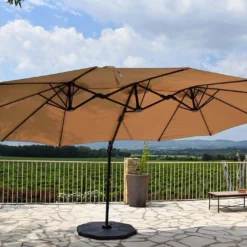 Parasol Déporté 3 Têtes 4,6 M En Aluminium Et Toile Taupe - Deporwide 10 Parasol Déporté 3 Têtes 4,6 M En Aluminium Et Toile Taupe - Deporwide -Jardelix Soldes Magasin parasol deporte aluminium grande toile taupe 460cm 2 1