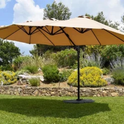 Parasol Déporté 3 Têtes 4,6 M En Aluminium Et Toile Taupe - Deporwide