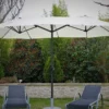 Parasol Rectangulaire 3 Têtes 4,6 M En Aluminium Et Toile Écrue - Wide -Jardelix Soldes Magasin parasol droit 3 tetes aluminium toile polyester ecru 465cm