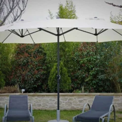 Parasol Rectangulaire 3 Têtes 4,6 M En Aluminium Et Toile Écrue - Wide