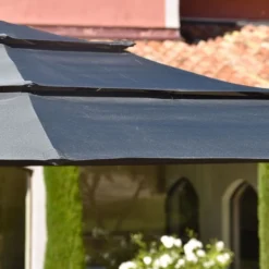 Parasol Droit 3 M Aluminium Toile Avec Aération – Canopy Gris -Jardelix Soldes Magasin parasol droit aluminium toile aeration canopy gris 3m 3