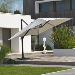 Parasol Déporté En Aluminium Et Polyester Gris 4x3m Sevilla -Jardelix Soldes Magasin parasol en aluminium 1