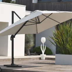 Parasol Déporté En Aluminium Et Polyester Gris 4x3m Sevilla -Jardelix Soldes Magasin parasol en aluminium 2