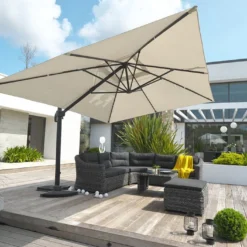 Parasol Déporté En Aluminium Et Polyester Gris 4x3m Sevilla -Jardelix Soldes Magasin parasol en aluminium 3